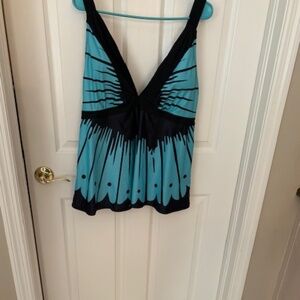 Turquoise and Black Empire Waist Swim Coverup